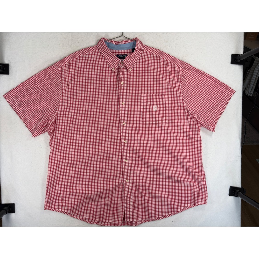 Chaps Mens 4XB Red White Gingham Short Sleeve Button Down Shirt Easy Care